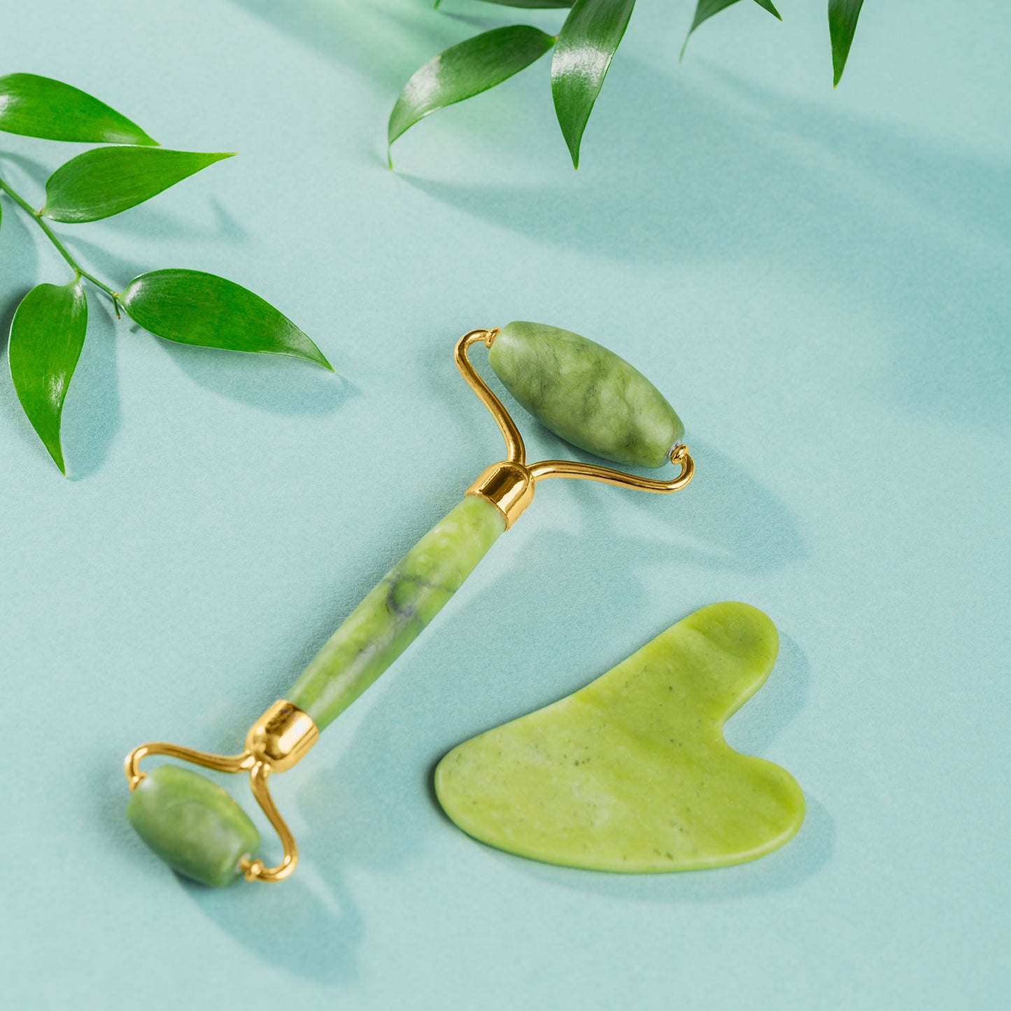 0318 Gua Sha Stone & Anti-Aging Jade Roller Massager Set – Natural Face Skincare Tool for Glowing Skin & Wrinkle Reduction