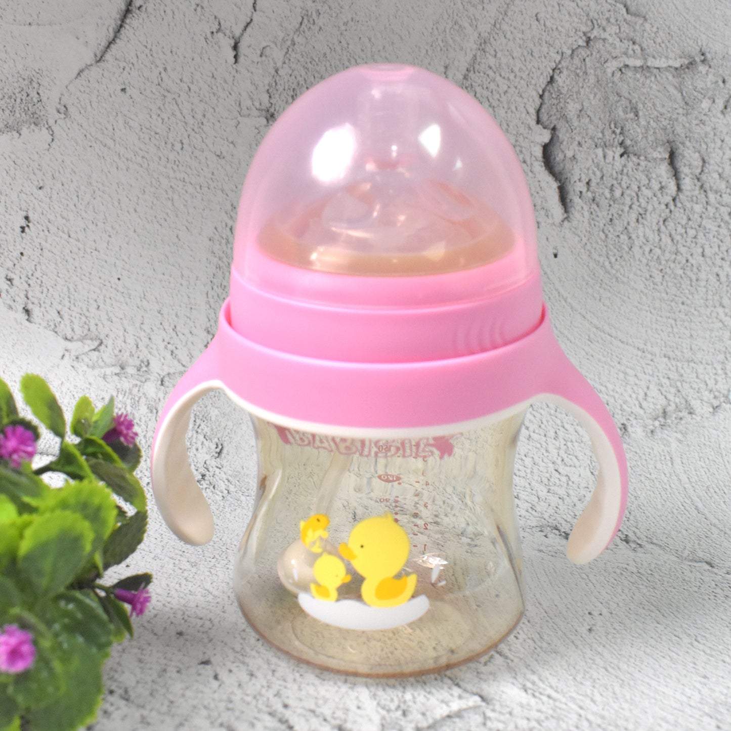 Plastic Baby Feeding Bottle With Handles Cleaning Brush Straw (240 Ml 1 Pc)