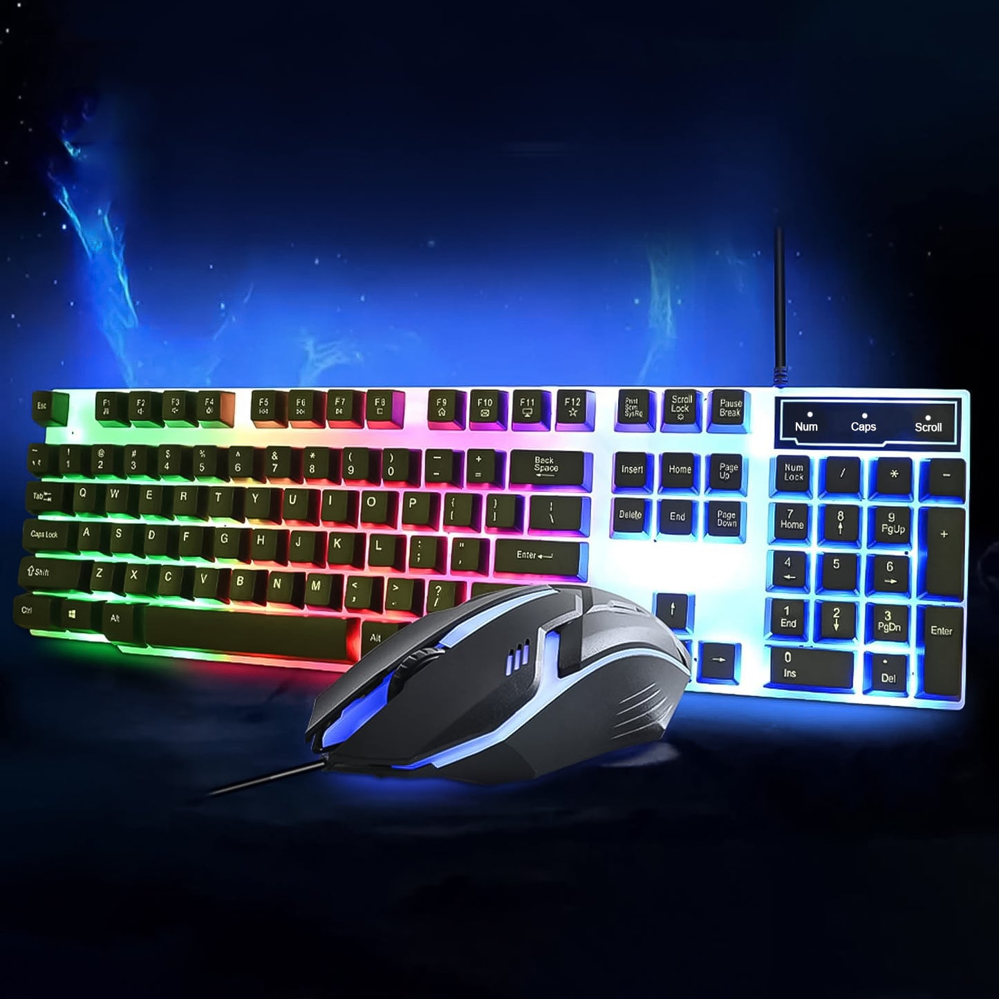 104 Key Colorful Lighting Keyboard and Mouse Set – USB Wired Backlit Gaming Combo (2 Pc Set)