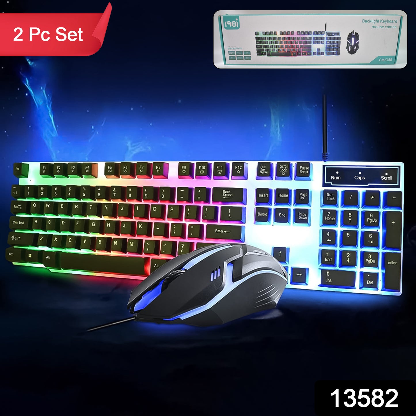 104 Key Colorful Lighting Keyboard and Mouse Set – USB Wired Backlit Gaming Combo (2 Pc Set)