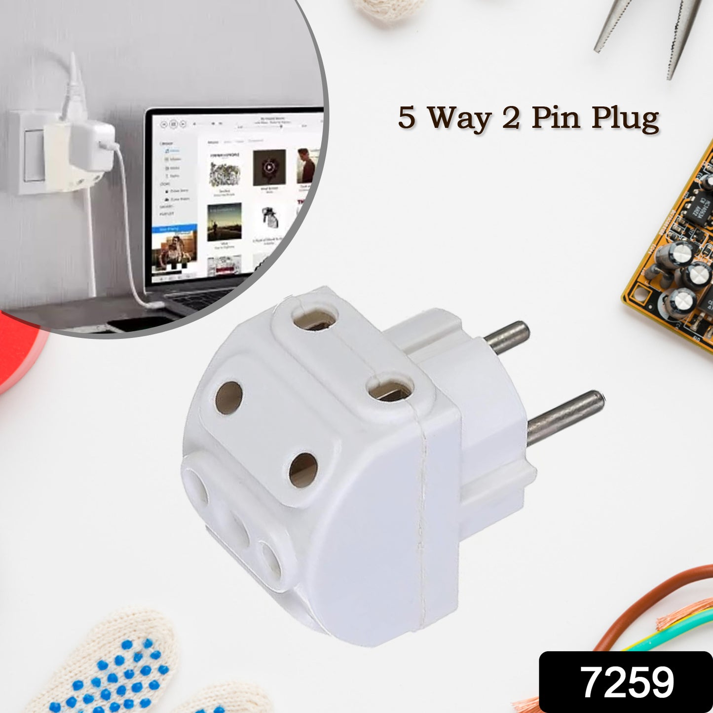 5-way 2 Pin Multi-plug Socket Converter (1 Pc)
