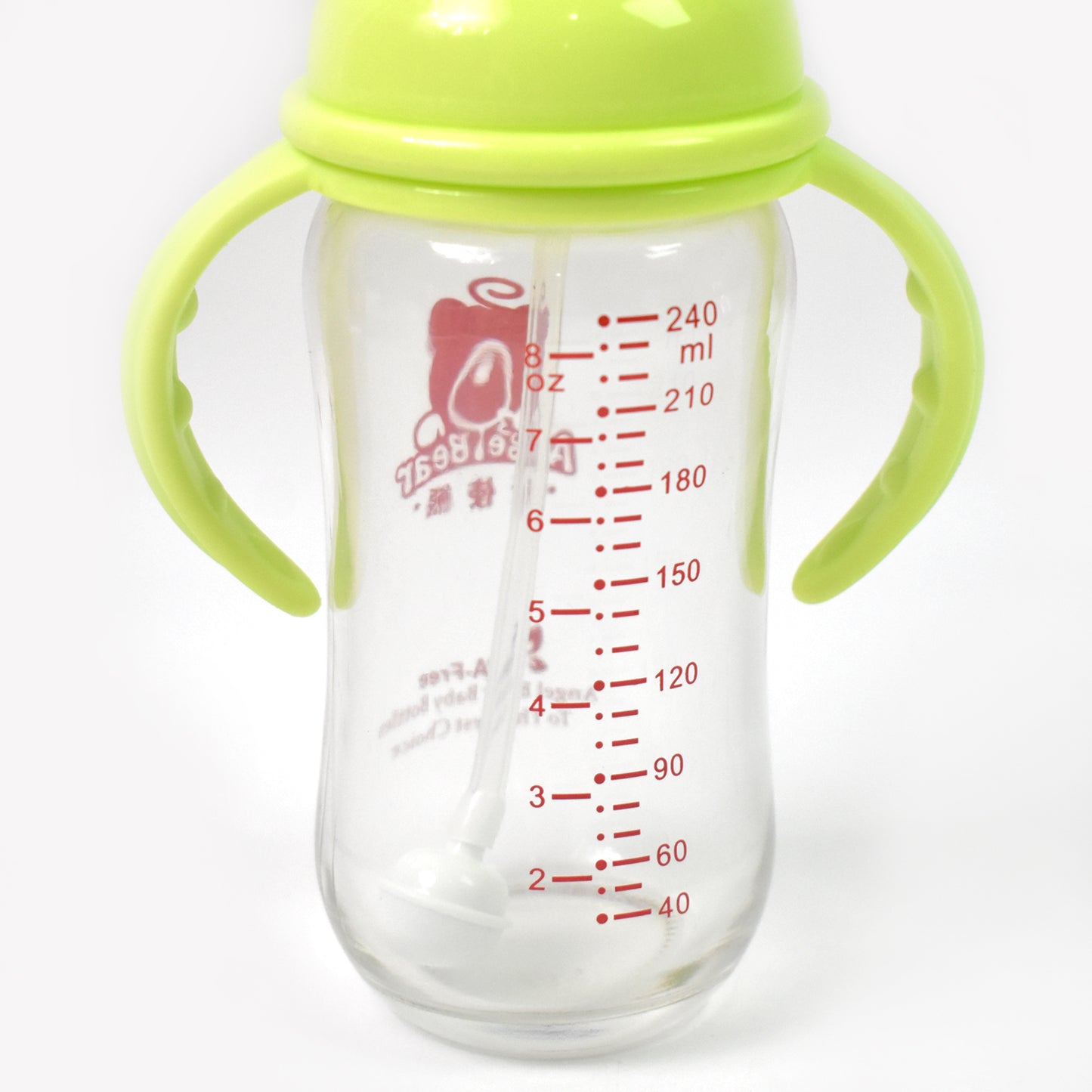 Glass Baby Feeding Bottle With Handles Straw (240 Ml 1 Pc)