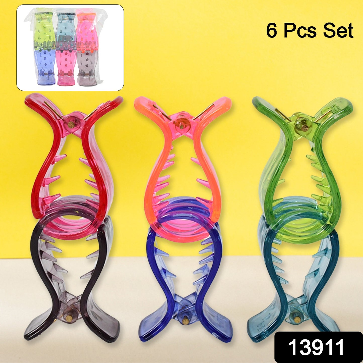 Big Hair Clips For Girls Kids Hair Accessories (6 Pcs Set Transparent)