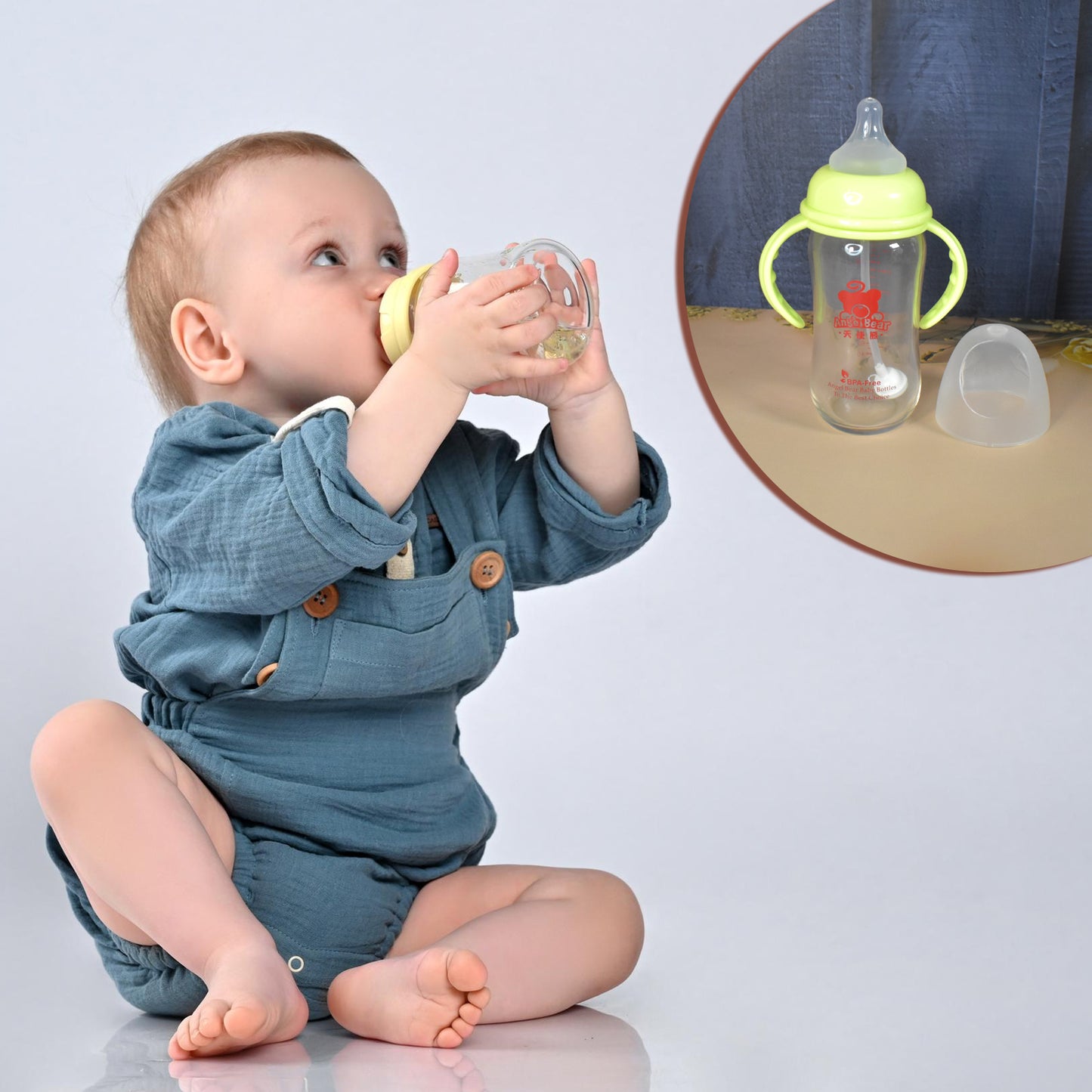 Glass Baby Feeding Bottle With Handles Straw (240 Ml 1 Pc)